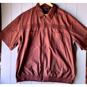 John Blair Zip Up Shirt Mens 2XL Tall Brown Good Pintuck Short Sleeve Jacket